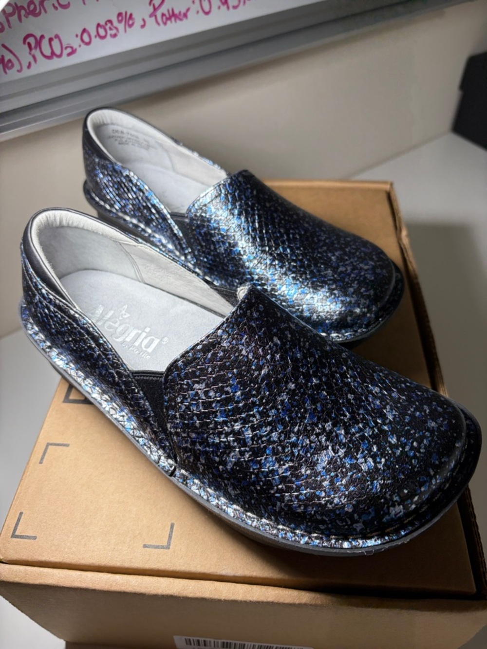 Alegria Navy Black Iridescent Mosaic Slip-On Clog